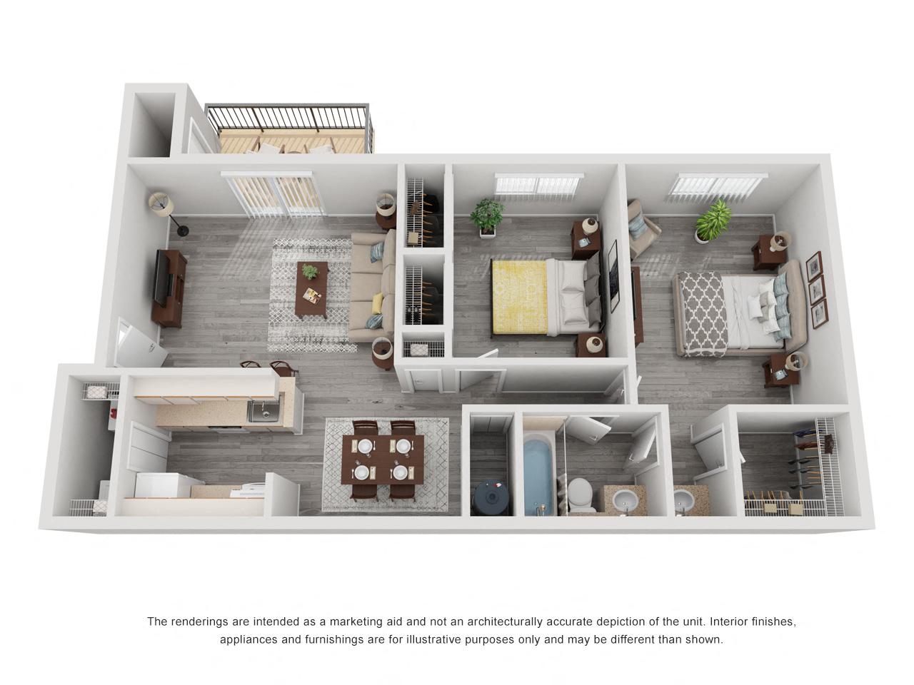 Floor plan for 2 beds, 1 bath, 846 sqft
